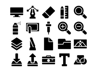 Graphic Design Tools Icon Pack in Glyph Style. Perfect for Websites, Landing Pages, Mobile Apps, Presentations, and Other Projects. Suitable for User Interface and User Experience UI UX.