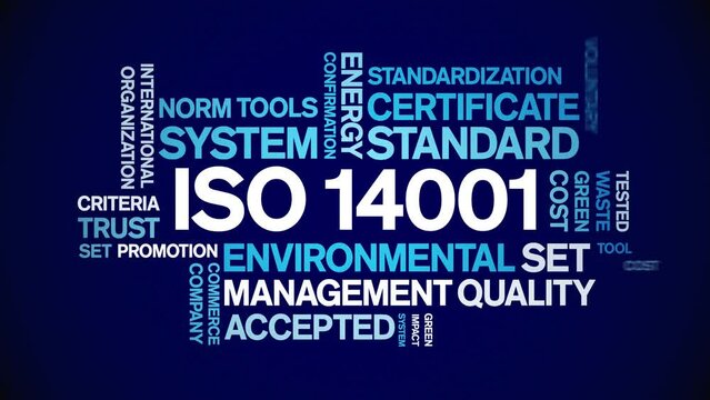 iso 14001 animated word cloud;text design animation tag kinetic typography seamless loop.