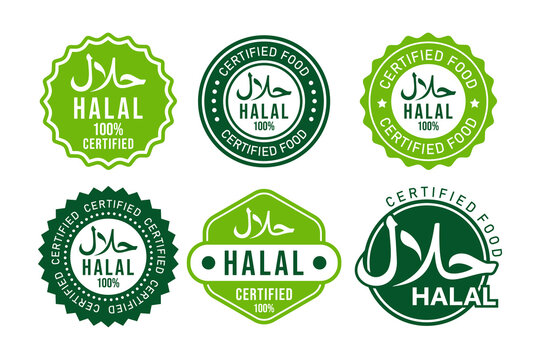 Halal food label modern set logo design template