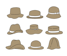 茶色の帽子のイラストセット