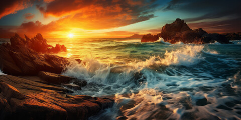 Oceanic scene with dramatic atmospheric perspective