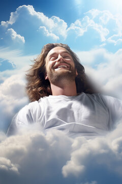 Jesus with clouds exuding sublime peace.