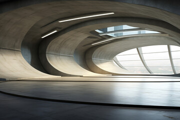 Set of abstract futuristic architecture with empty concrete floor design. Scene hall for car presentation.