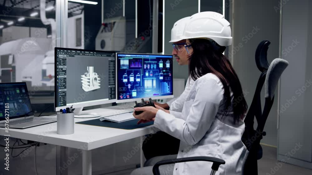 Fototapete engineer doing 3d cad model design on computer