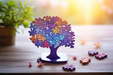 Brain shaped puzzle paper world mental health day, world Parkinson day concept. Generative AI.