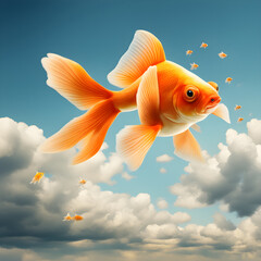 goldfish flying in the sky. Generative AI.