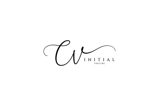 CV initial signature logo. Handwritten monogram vector