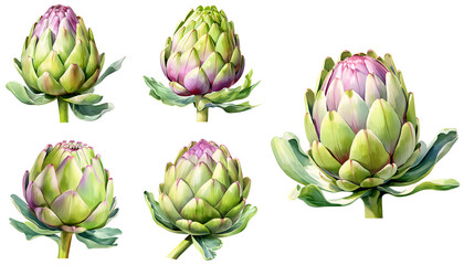 Fototapeta premium artichoke watercolor illustration clipart. Generative AI