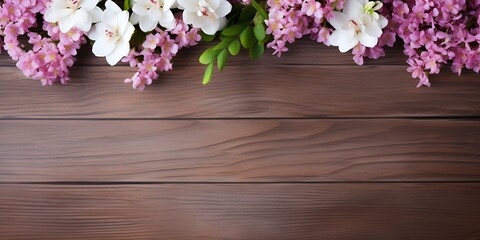 Blurry Product Display Background with Spring Flowers Flower Inspired ,flower on wooden bench Design, Background
