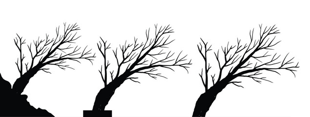 Black Branch Tree vector. silhouette of a bare tree. silhouette of dead tree vector illustration. silhouette of trees and branches without leaves. Bare Tree silhouette.