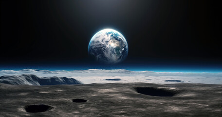 View of the planet Earth and from moon space during a sunrise. High quality photo - Powered by Adobe