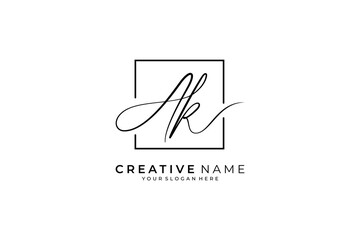 Ak initial signature logo. Handwritten monogram vector