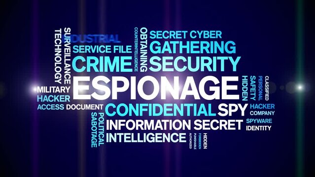 Espionage animated word cloud;text design animation tag kinetic typography seamless loop.