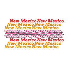 A text design of the words New Mexico and Santa Fe.