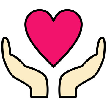 Hands holding heart icon Outline Flat Design Style