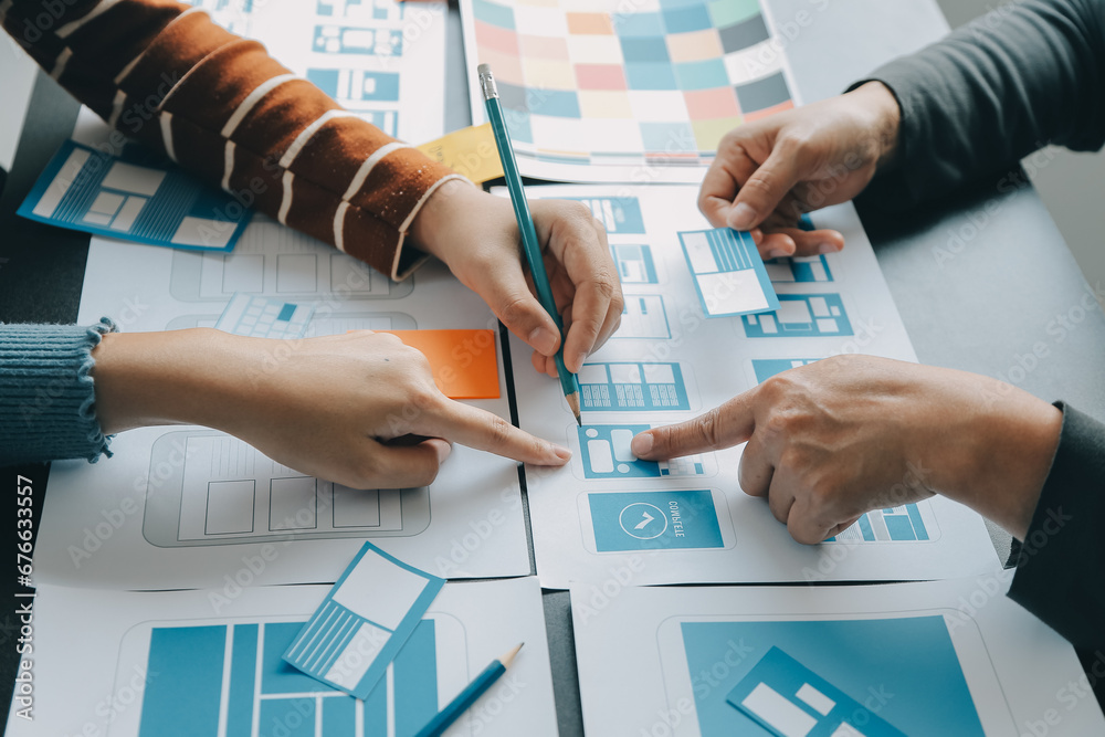 Wall mural ux graphic designer creative sketch planning application process development prototype wireframe for
