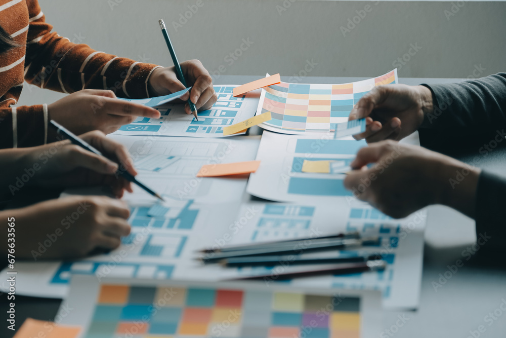 Wall mural ux graphic designer creative sketch planning application process development prototype wireframe for