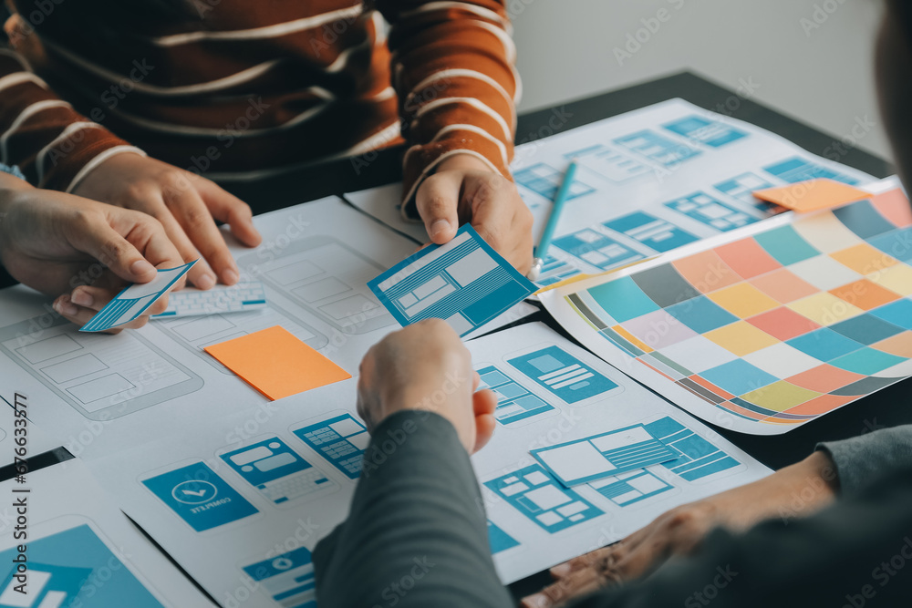Wall mural ux graphic designer creative sketch planning application process development prototype wireframe for
