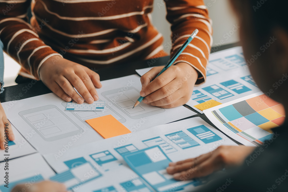 Wall mural ux graphic designer creative sketch planning application process development prototype wireframe for