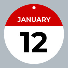 january 12 calendar reminder. 12 january daily calendar icon template. Calendar 12 january icon Design template. Vector illustration