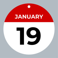 january 19 calendar reminder. 19 january daily calendar icon template. Calendar 19 january icon Design template. Vector illustration