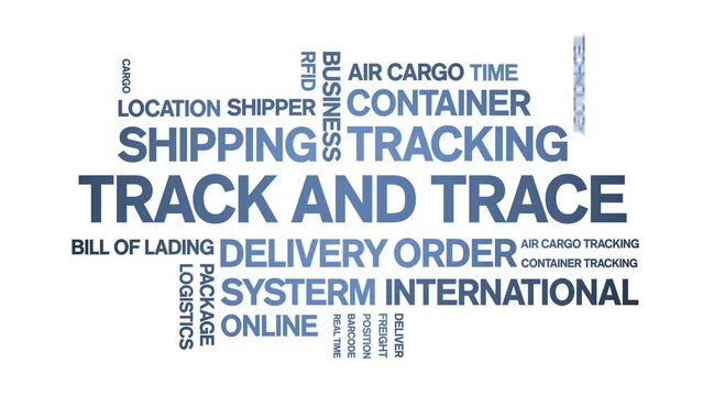 Track And Trace animated tag word cloud;text design animation kinetic typography seamless loop.