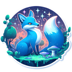 Blue light fox in a magical place, sticker