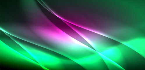 Dynamic waves in ethereal glow of neon lights. Concept merges fluidity of motion with vibrant allure of neon, crafting entrancing backdrop that embodies both vitality and futuristic sophistication
