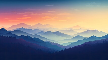 Pink and blue mountain landscape sunset and sunrise