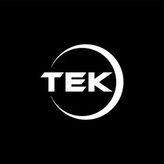 TEK letter logo design with black background in illustrator, cube logo, vector logo, modern alphabet font overlap style. calligraphy designs for logo, Poster, Invitation, etc.