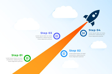 business infographic success template with rocket and cloud design