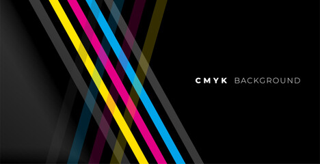 stylish cmyk colors dark banner with geometric stripes - obrazy, fototapety, plakaty