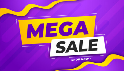 mega sale banner in modern style and purple color vector