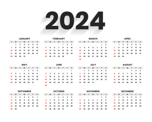 minimal style 2024 new year calendar template for office desk or wall