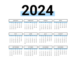 simple 2024 english new year calendar template for event planner