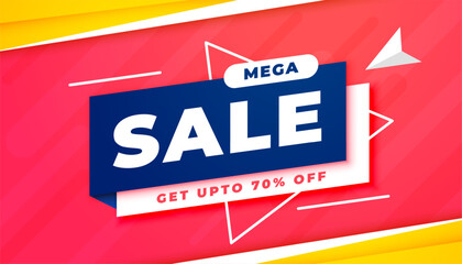 modern mega sale banner in geometric style and offer details vector