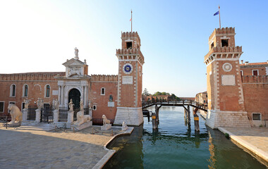 Entrance to the Venetian Arsenal with its permanent guard of marble lions. 
The Venetian Arsenal is...