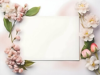 Naklejka na ściany i meble Ai generated floral frame with nice presentation of flower, flower frame background, blank floral frame with space of texts, wedding or event invitation card with blank text area