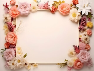 Ai generated floral frame with nice presentation of flower, flower frame background, blank floral frame with space of texts, wedding or event invitation card with blank text area