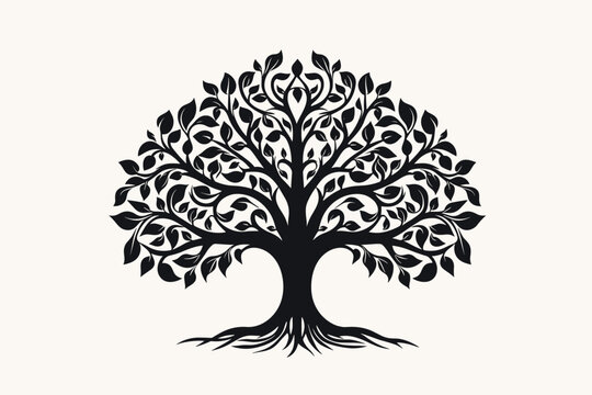 Vector, Image of Tree Roots, black and white color, on a transparent background.