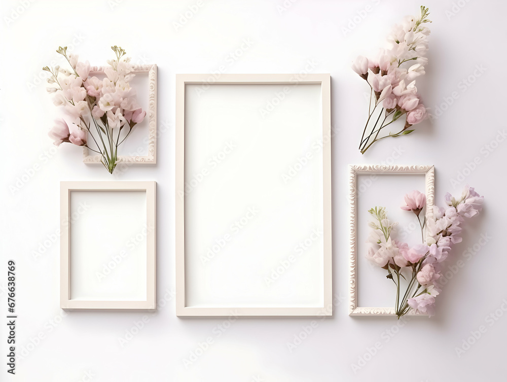 Wall mural ai generated floral frame with nice presentation of flower, flower frame background, blank floral fr - Wall murals
