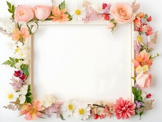 Ai generated floral frame with nice presentation of flower, flower frame background, blank floral frame with space of texts, wedding or event invitation card with blank text area