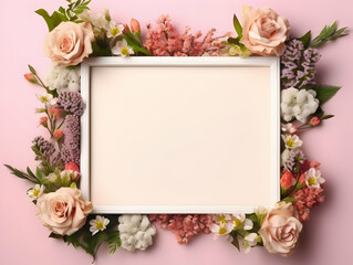 Ai generated floral frame with nice presentation of flower, flower frame background, blank floral frame with space of texts, wedding or event invitation card with blank text area