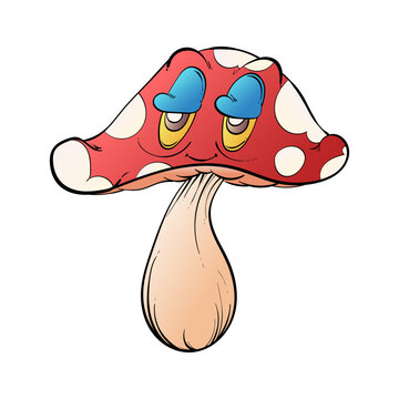 Cartoon Mushroom. mushroom character. poisonous mushroom. Vector illustration isolated on white background.