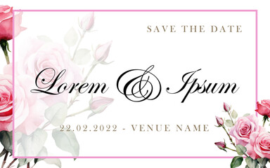 watercolor rose flower wedding invitation template