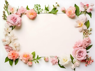 Obraz na płótnie Canvas Ai generated floral frame with nice presentation of flower, flower frame background, blank floral frame with space of texts, wedding or event invitation card with blank text area
