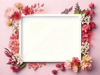 Ai generated floral frame with nice presentation of flower, flower frame background, blank floral frame with space of texts, wedding or event invitation card with blank text area