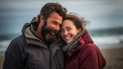Fototapeta premium happy couple smiling during winer