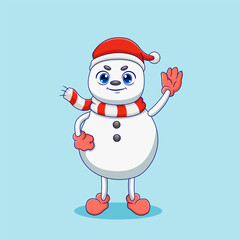 Cute Snowman Wearing Winter Scarf Illustration