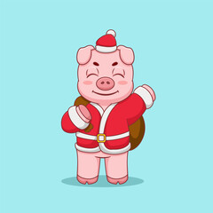 Cute Pig Wearing Santa Claus Clothes Illustration